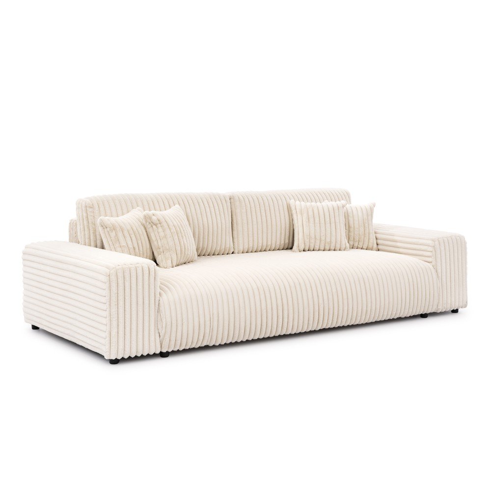 Kremowa sztruksowa rozkładana sofa ze schowkiem 260 cm Justin  – Ropez