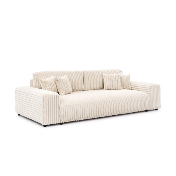 Kremowa sztruksowa rozkładana sofa ze schowkiem 260 cm Justin  – Ropez