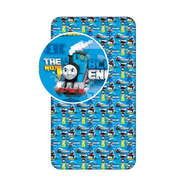 Niebieskie bawełniane prześcieradło dziecięce z gumką 90x200 cm Thomas the Tank Engine – Jerry Fabrics