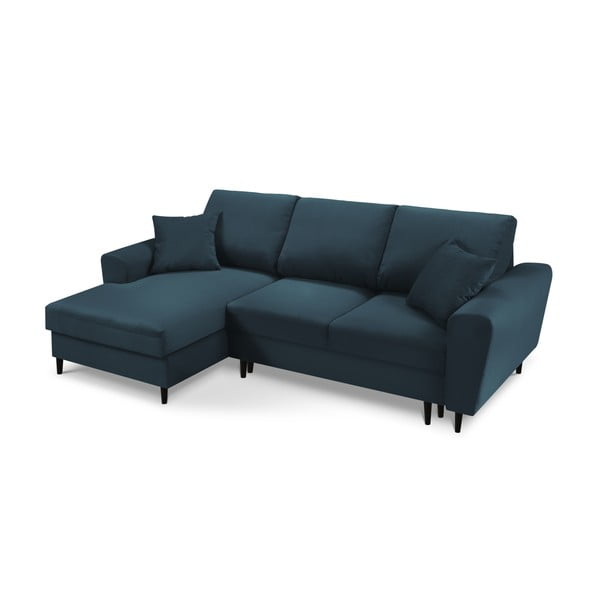 Ciemnoniebieski sztruksowy rozkładany narożnik ze schowkiem (lewostronny/z szezlongiem) Kyoto – Cosmopolitan Design-image-1