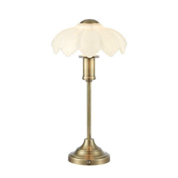 Biała/w kolorze mosiądzu szklana lampa stołowa ze ściemniaczem/przenośna (wysokość 35 cm) Kurage – Markslöjd