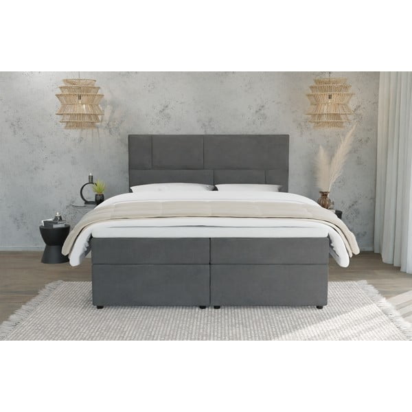 Szare łóżko boxspring ze schowkiem 180x200 cm Lola – Ropez-image-3