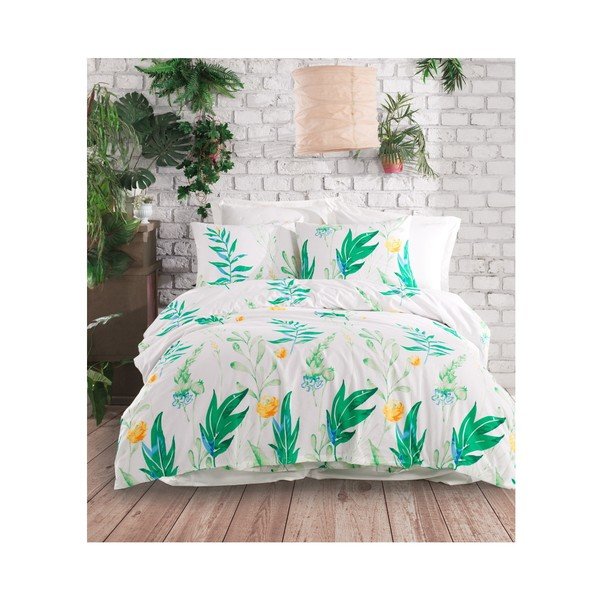 Pościel dwuosobowa z prześcieradłem z bawełny ranforce Mijolnir Arta Green, 160x220 cm