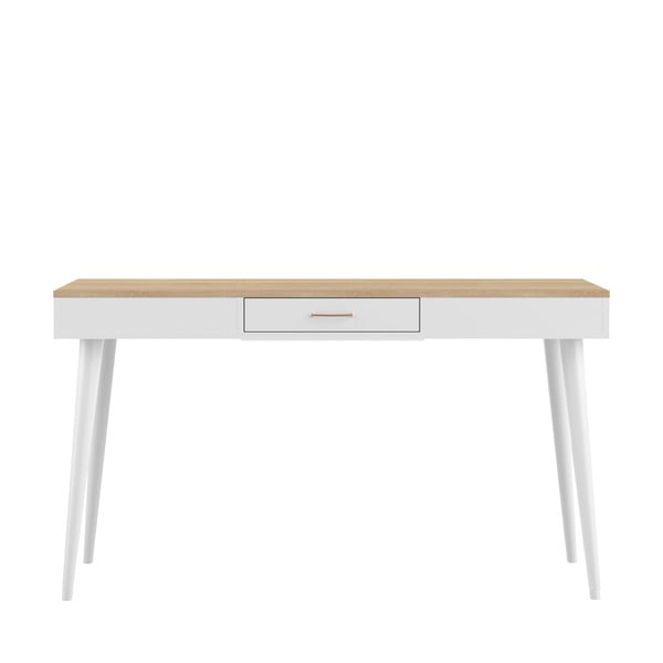 Białe biurko z blatem w dekorze dębu 134x59 cm – TemaHome 