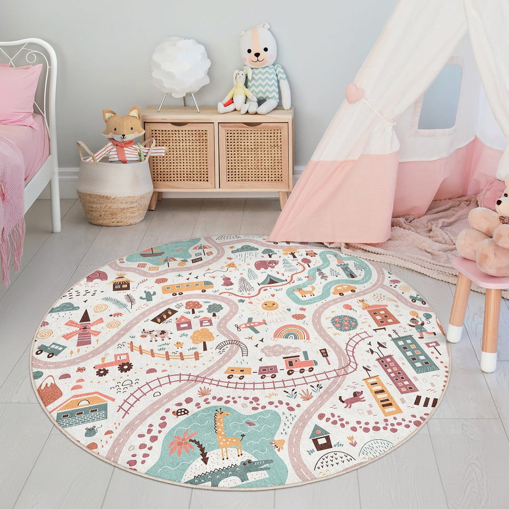 Dziecięcy dywan do zabawy odpowiedni do prania ø100 cm Furry World – Mila Home (zdjęcie 5)