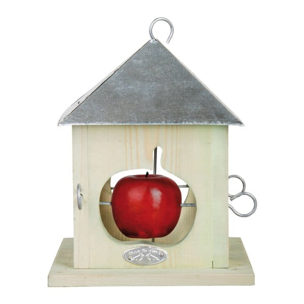 Biały drewniany karmnik dla ptaków z daszkiem na 4 jabłka Esschert Design, wys. 23 cm