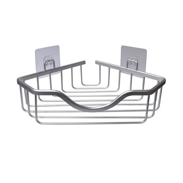 Aluminiowa narożna półka łazienkowa w kolorze srebra z połyskiem bez wiercenia Filaire Aluminium – douceur d'intérieur