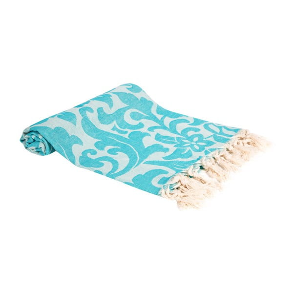 Turkusowy ręcznik kąpielowy tkany ręcznie Ivy's Nesrin, 100x180 cm