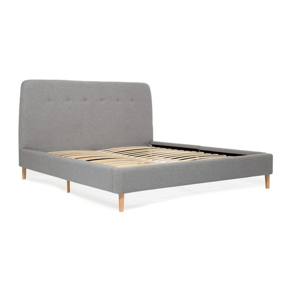 Szare łóżko 2-osobowe z drewnianymi nogami Vivonita Mae, 140x200 cm
