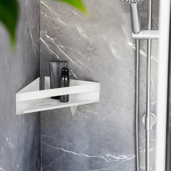 Narożna półka łazienkowa z mocowaniem Turbo-loc ze stali nierdzewnej w matowym białym kolorze bez wiercenia Genova – Wenko-image-1