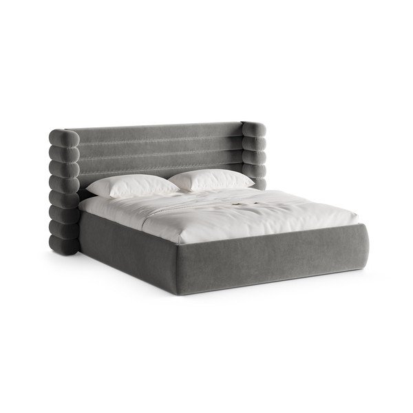 Szare tapicerowane łóżko dwuosobowe ze schowkiem i stelażem 200x200 cm Mount – Micadoni 