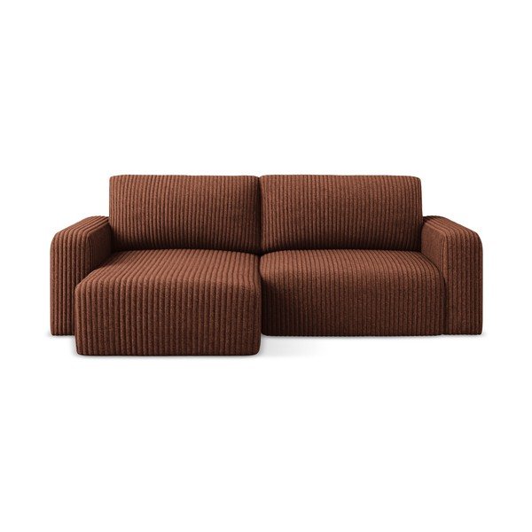 Sztruksowy rozkładany/ze schowkiem narożnik (lewostronny/z szezlongiem) w kolorze terakoty Kona – Makamii