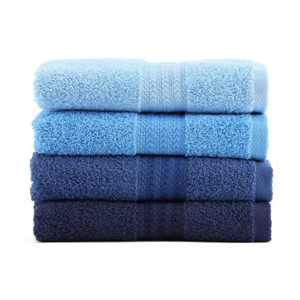 Komplet 4 niebieskich ręczników bawełnianych Foutastic Sky, 70x140 cm