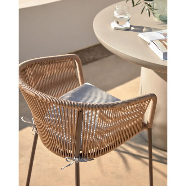 Beżowe metalowe/tapicerowane krzesło ogrodowe Yanet – Kave Home-image-3