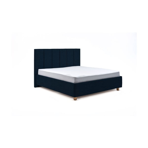 Granatowe dwuosobowe łóżko ze schowkiem DlaSpania Wega, 160x200 cm