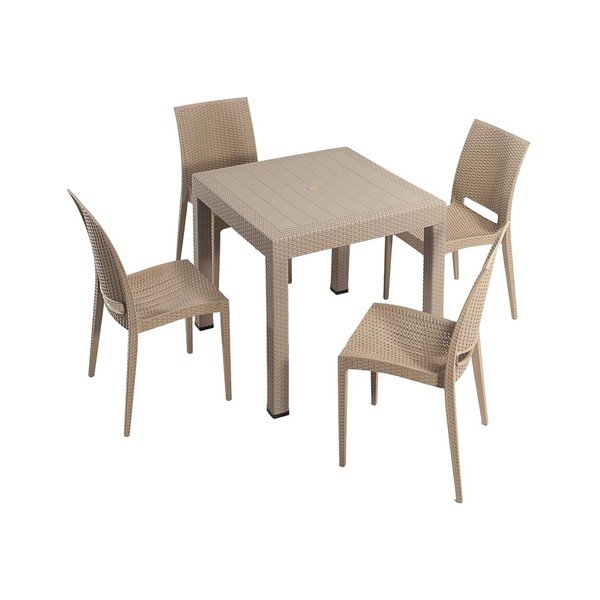 Beżowy zestaw mebli ogrodowych z imitacji rattanu dla 4 osób Rattan – Floriane Garden