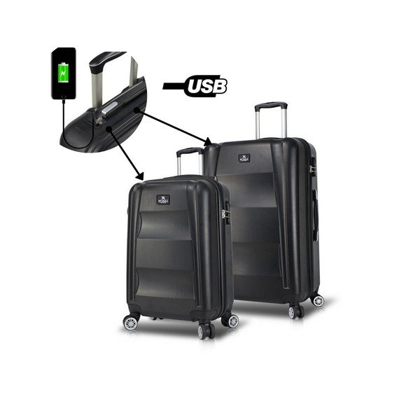 Zestaw 2 czarnych walizek na kółkach z USB My Valice LASSO Cabin & Medium-image-2
