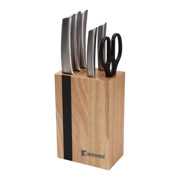 Komplet 5 noży i drewnianego bloku Bergner Keops Steel