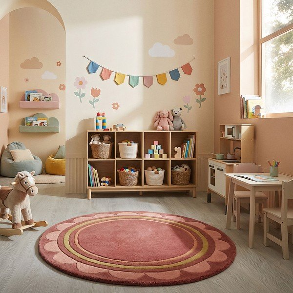 Bordowy wełniany okrągły dywan tkany ręcznie ø 120 cm Lois – Flair Rugs-image-2