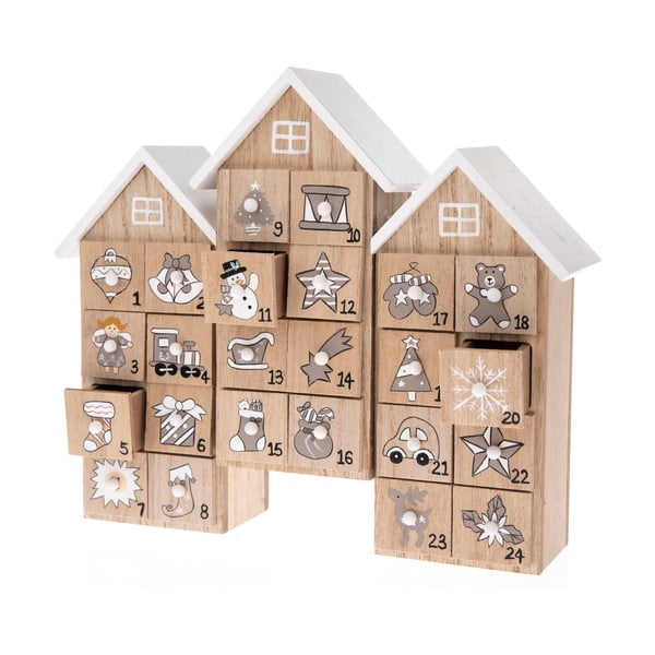Drewniany kalendarz adwentowy w kształcie domku Dakls, wys. 21,5 cm