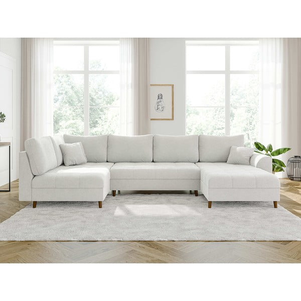 Kremowy narożnik z materiału bouclé (prawostronny/w kształcie litery U) Ariella – Ropez-image-1