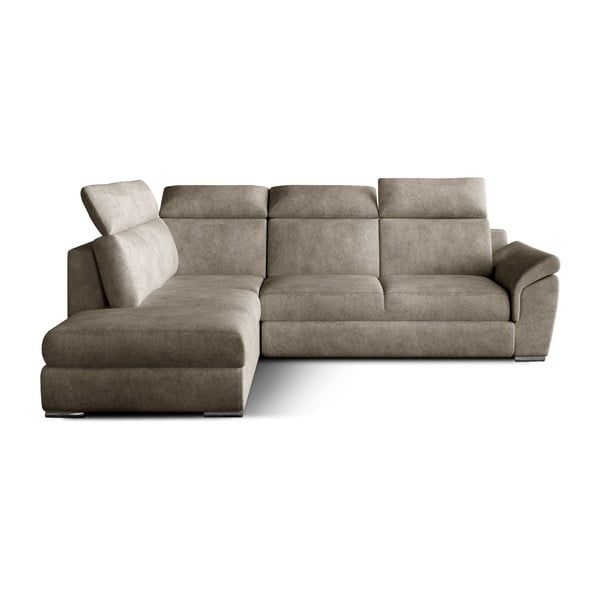 Beżowy aksamitny rozkładany/ze schowkiem narożnik (lewostronny/w kształcie litery L) Loreto – ELTAP