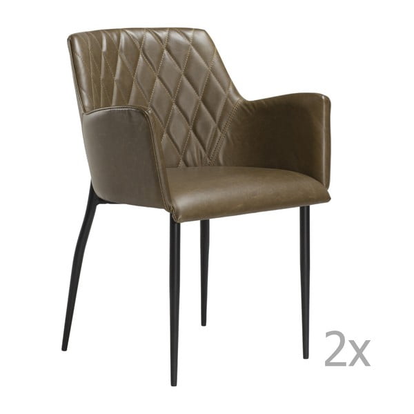 Zestaw 2 brązowo-zielonych krzeseł z podłokietnikami DAN– FORM Rombo Faux