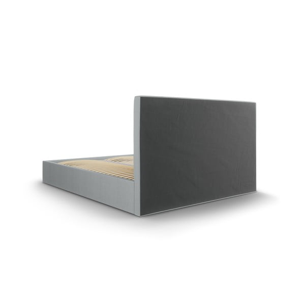 Szare tapicerowane łóżko dwuosobowe ze schowkiem ze stelażem 180x200 cm Juniper – Mazzini Beds-image-4