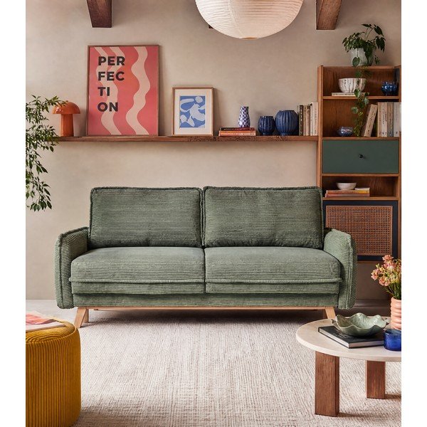 Jasnozielona sztruksowa rozkładana sofa 218 cm Tori – Bonami Selection-image-3