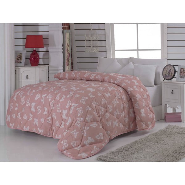 Narzuta pikowana na łóżko dwuosobowe Kelebek Pink, 195x215 cm