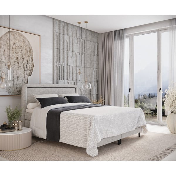 Jasnoszare łóżko boxspring 200x200 cm Dove – Maison de Rêve-image-1