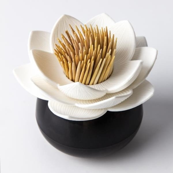 Pojemnik na wykałaczki QUALY Lotus Toothpick, czarny/biały