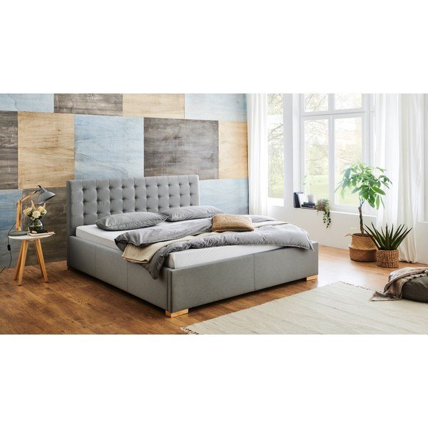 Jasnoszare tapicerowane łóżko dwuosobowe bez stelaża 180x200 cm Malia – Meise Möbel-image-1