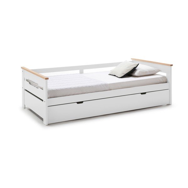 Białe łóżko dziecięce z drewna sosnowego z dodatkowym wysuwanym łóżkiem Marckeric Elisa, 90x190 cm-image-4