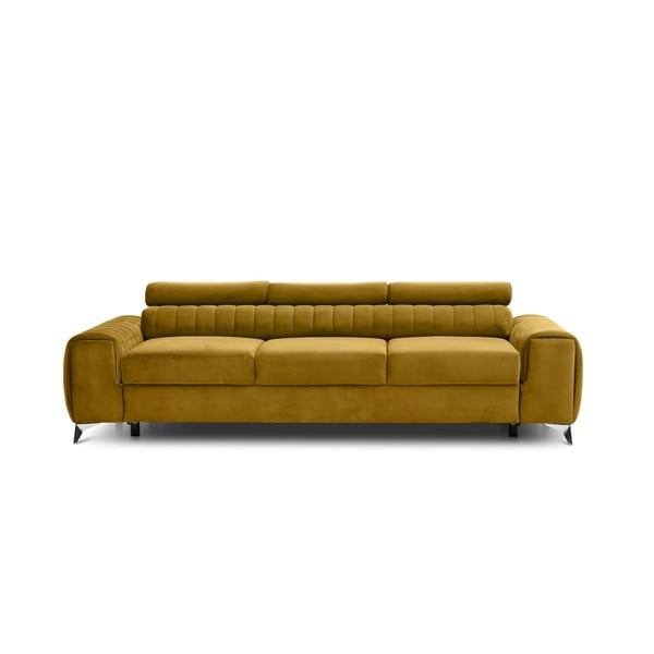 Musztardowa aksamitna rozkładana sofa 261 cm Laurence – ELTAP