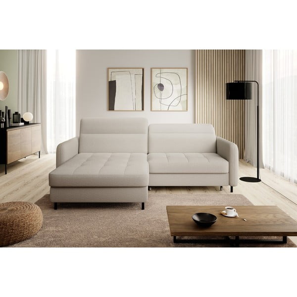 Beżowy rozkładany/ze schowkiem narożnik z materiału bouclé (lewostronny/z szezlongiem) Gomsi – ELTAP-image-3