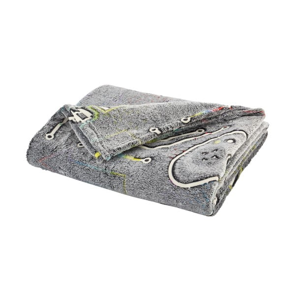 Szary koc dziecięcy z efektem fluorescencyjnym z mikropluszu 130x170 cm Game Over – Catherine Lansfield-image-2