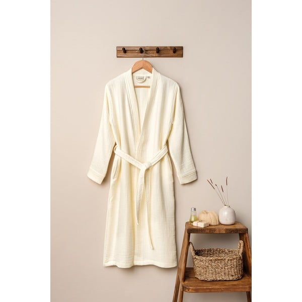 Kremowy szlafrok muślinowy w rozmiarze S/M Kimono – Foutastic