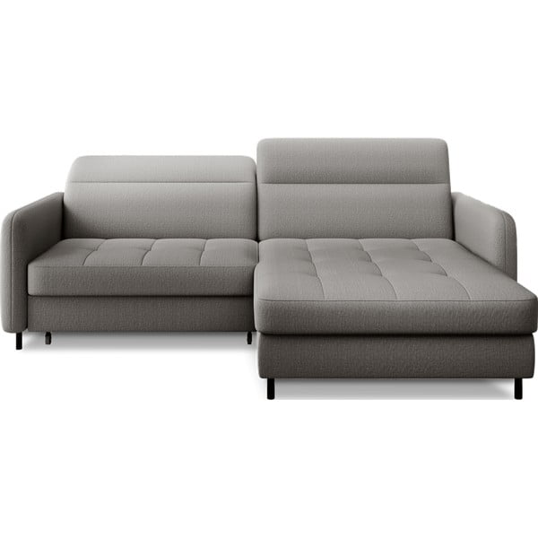 Szary aksamitny rozkładany/ze schowkiem narożnik (prawostronny/z szezlongiem) Gomsi – ELTAP