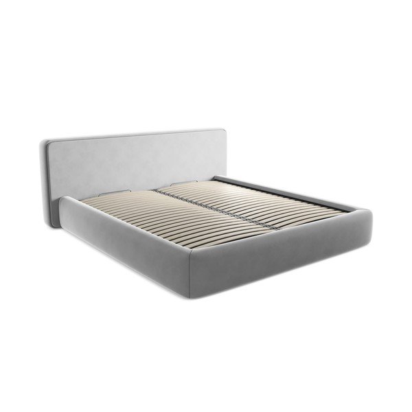 Szare tapicerowane łóżko dwuosobowe ze schowkiem i stelażem 180x200 cm Kiana – Makamii