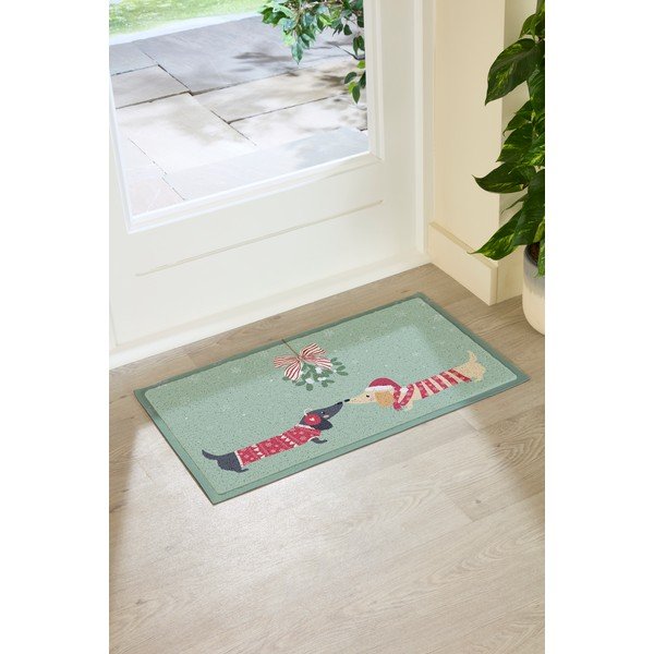 Wycieraczka ze świątecznym motywem z plastiku z recyklingu 40x70 cm Christmas Sausage Dogs – Artsy Doormats-image-2