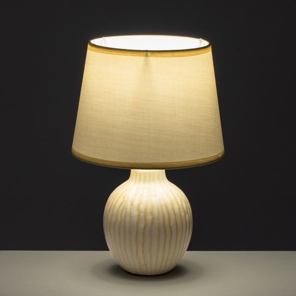 Kremowa ceramiczna lampa stołowa z tekstylnym kloszem (wys. 28 cm) – Casa Selección-image-1