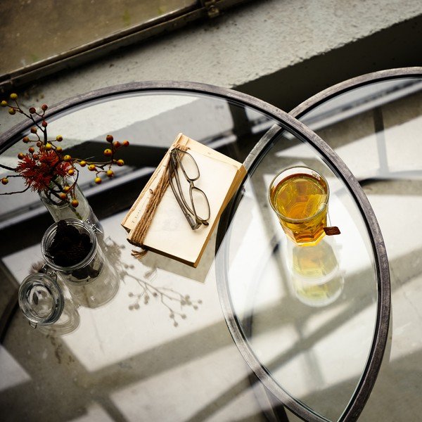 Szare szklane okrągłe stoliki zestaw 2 szt. ø 75 cm Duarte – Light & Living-image-2