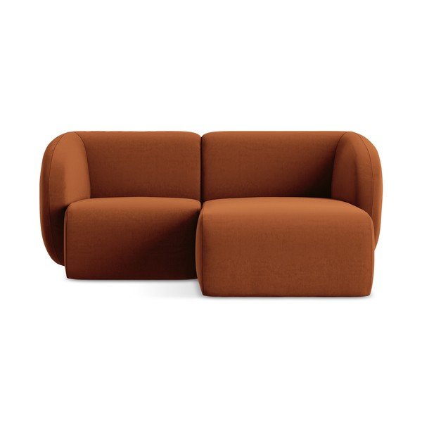 Aksamitny narożnik (prawostronny/z szezlongiem) w kolorze terakoty Lani – Makamii