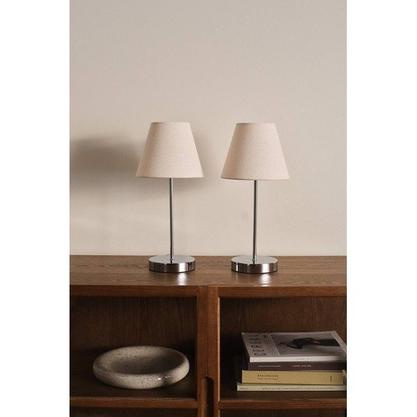 Beżowa/w kolorze srebra z połyskiem tekstylna lampa stołowa (wysokość 39 cm) Lasse – Jotex-image-2