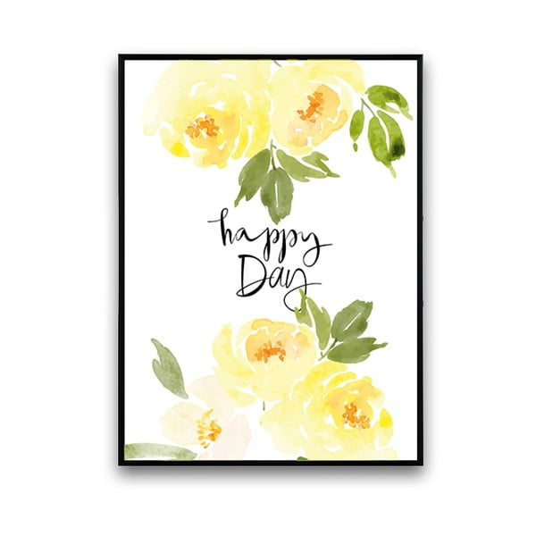 Plakat z żółtymi kwiatami Happy Day, 30 x 40 cm