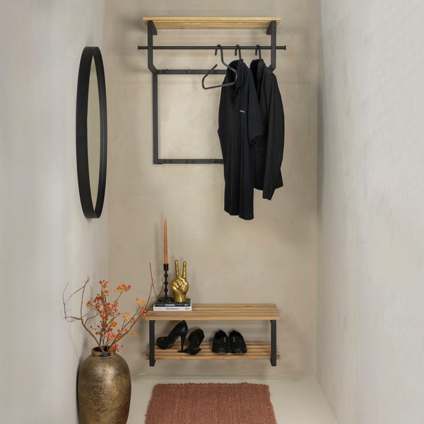 Czarny/w naturalnym kolorze metalowy wieszak ścienny z półką 76 cm Rizzoli – Spinder Design-image-2