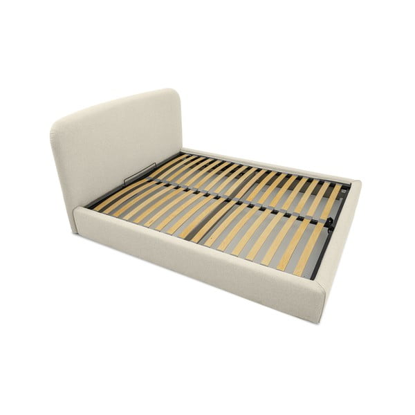 Kremowe tapicerowane łóżko dwuosobowe ze schowkiem ze stelażem 140x190 cm Sea – Scandic-image-3