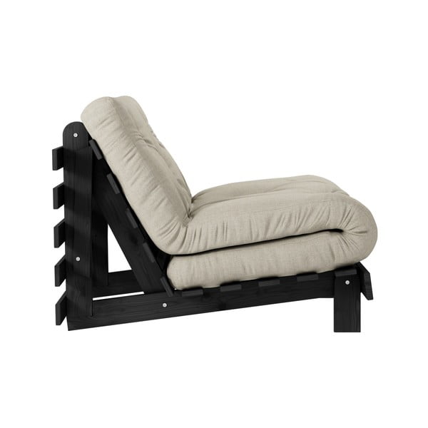 Fotel rozkładany z lnianym obiciem Karup Design Roots Black/Linen-image-4