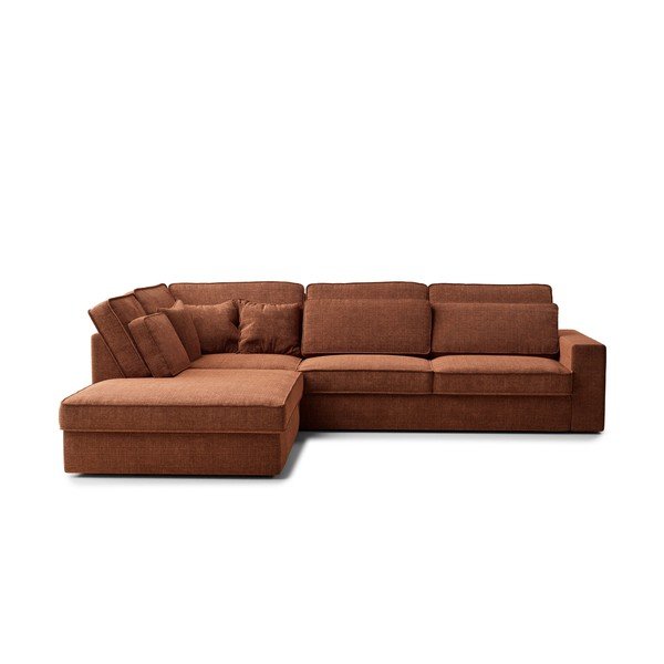 Narożnik z tkaniny szenilowej (lewostronny/w kształcie litery L) w kolorze miedzi Kirou – Maison de Rêve